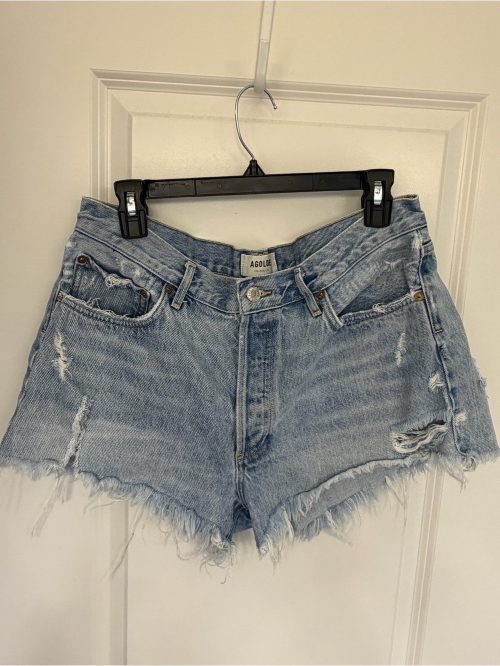 AGOLDE Light Wash Distressed Denim Cutoff Shorts